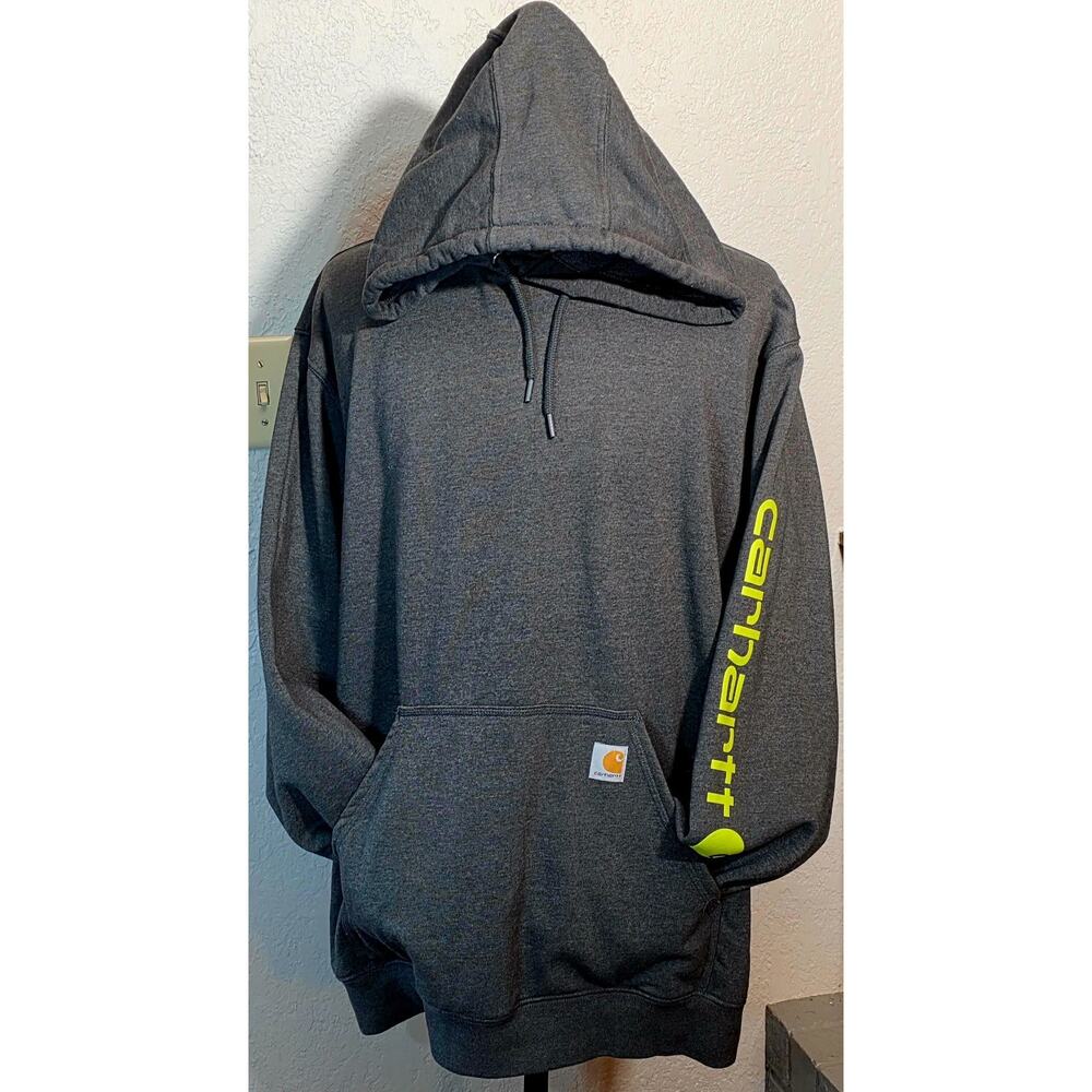 Carhartt K288 Logo Sleeve Hoodie Black Gray Loose Fit Mens 2XL